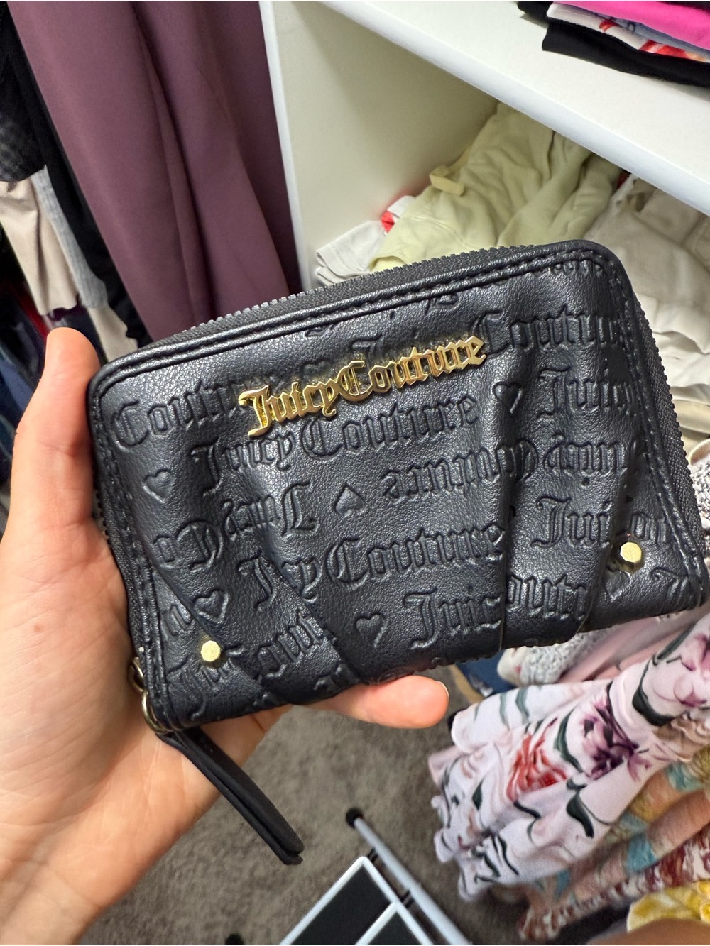 Juicy Couture Black Embossed Zip Wallet with Gold Script